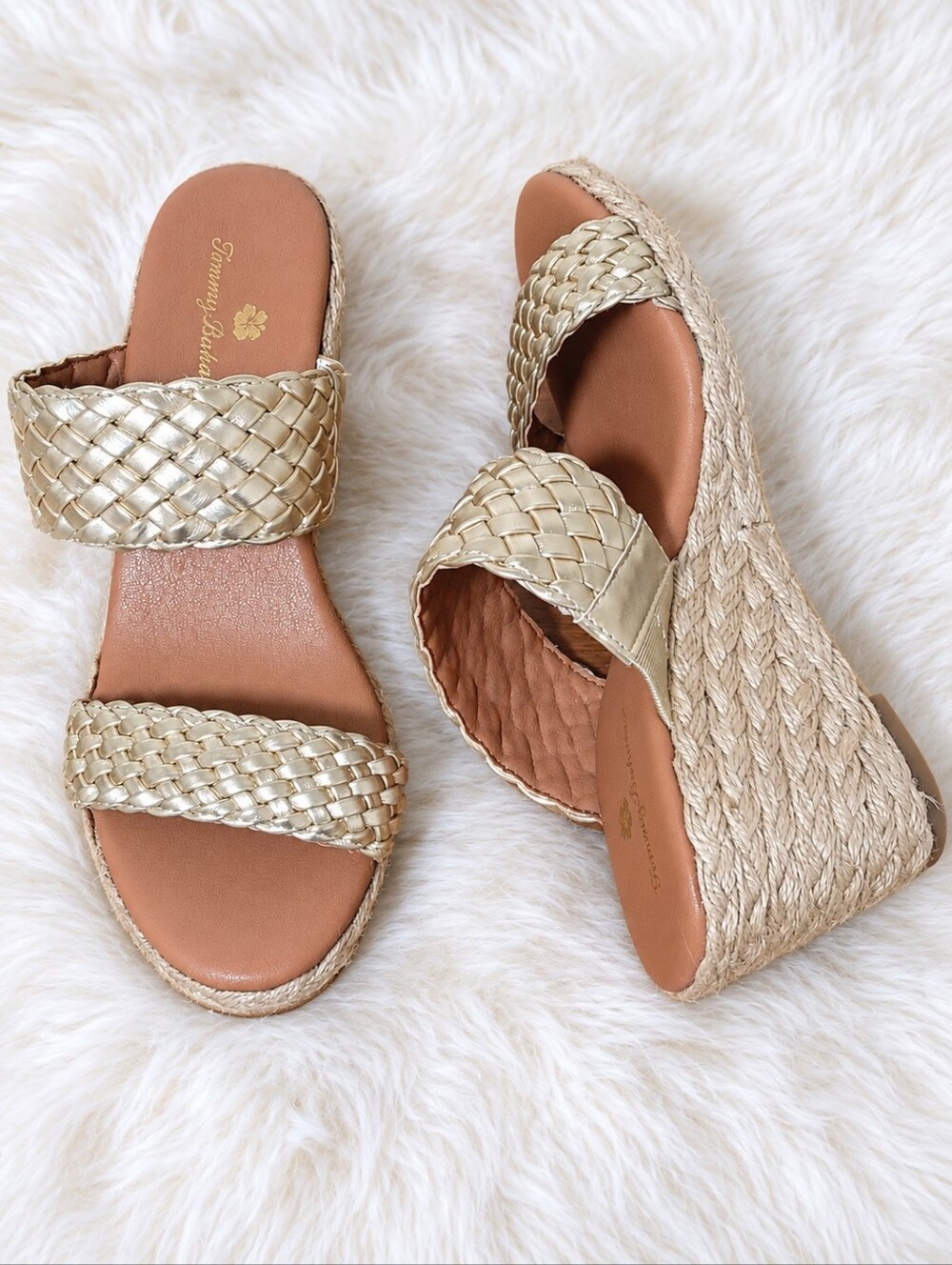 Tommy Bahama Gold Woven Espadrille Wedge Slides